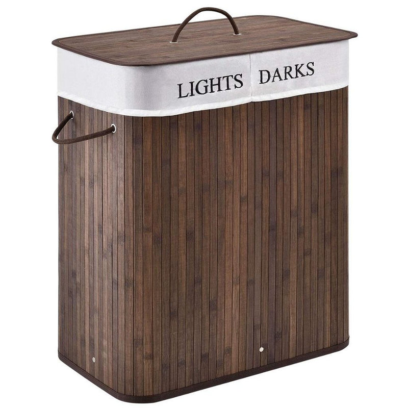 Load image into Gallery viewer, Homestyle pro rechthoekige bamboe wasmand + tekst 52x32x63 cm bruin wit
