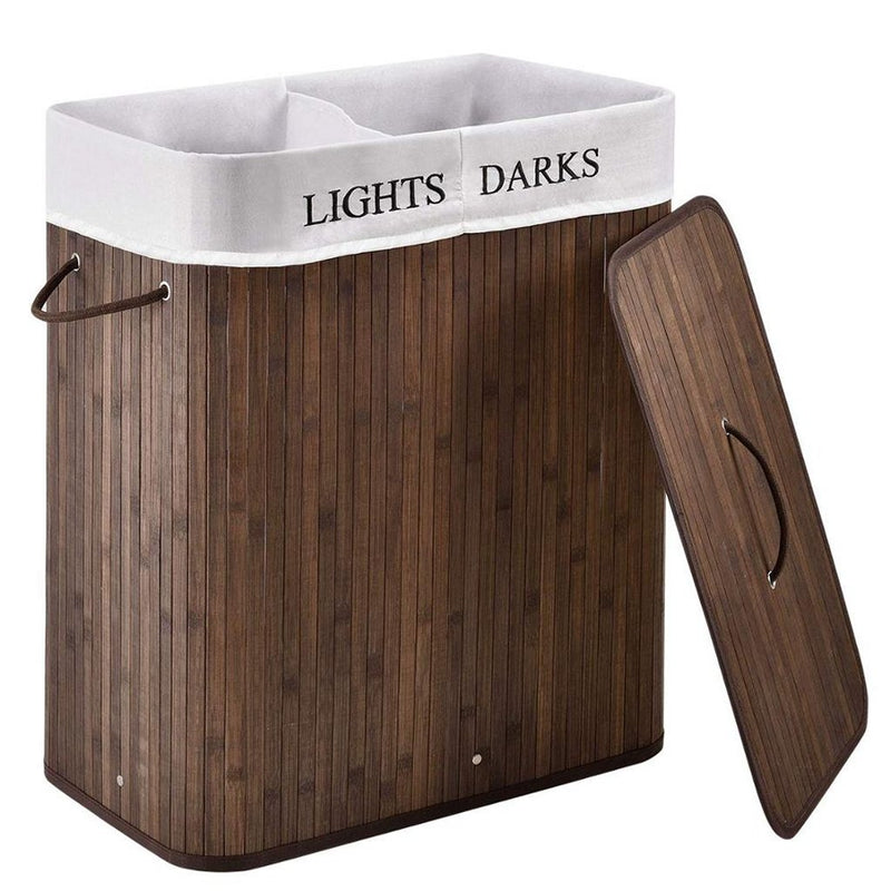 Load image into Gallery viewer, Homestyle pro rechthoekige bamboe wasmand + tekst 52x32x63 cm bruin wit
