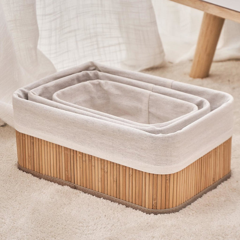 Load image into Gallery viewer, Homestyle Pro Homestyle Bamboe Opbergmanden 3 Stuks Naturel Wit
