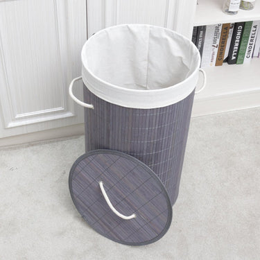 Homestyle pro ronde opvouwbare bamboe wasmand 35x50 cm grijs wit