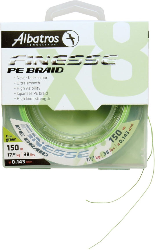 Albatros - finesse x8 braid - vislijn - 0,126mm - 150mtr - fluo green - never fade colour