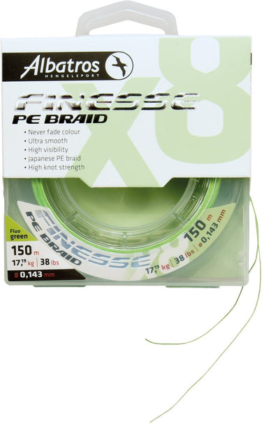 Albatros - finesse x8 braid - vislijn - 0,102mm - 150mtr - fluo green - never fade colour
