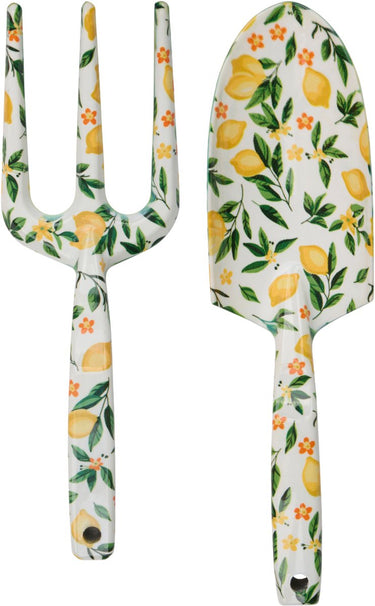 Kinzo tuingereedschap set 2-delig - tuingereedschapset met plantschep en handvork - tuinschep staal en handvork tuin - decoratief tuingereedschap bloemenmotief