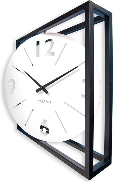 Nextime time frame – tafel wandklok – 40 × 40 × 9.5 cm – metaal – zwart wit – stil