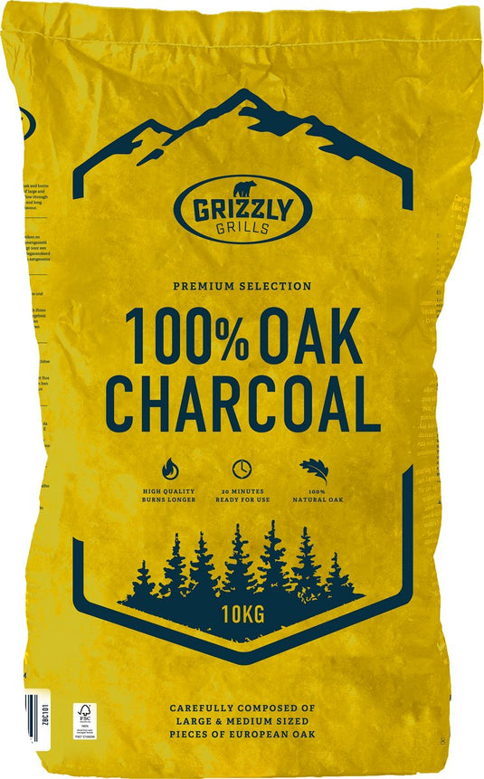 Grizzly grills premium 100% eiken - houtskool - 10 kilo - 100% fsc - grote stukken - lange brandduur