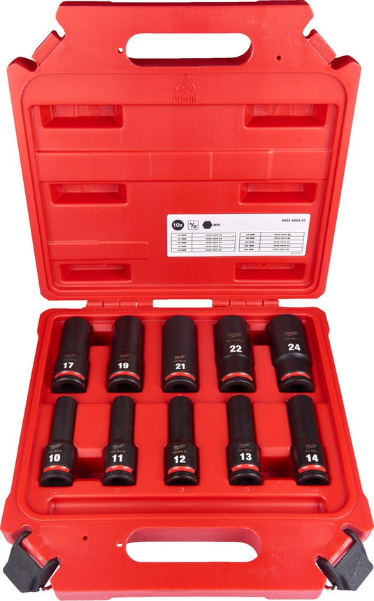 Milwaukee shockwave™ krachtdoppenset 1 2 vierkant | lang | 10-delig - 4932480457