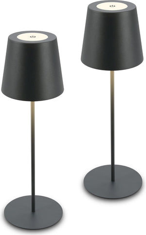 B.k.licht - set van 2 tafellampen - oplaadbar buitenlampen - ip44 - warm wit licht 2.700 k - dimbaar - met usb - antraciet - 12 x 36 cm