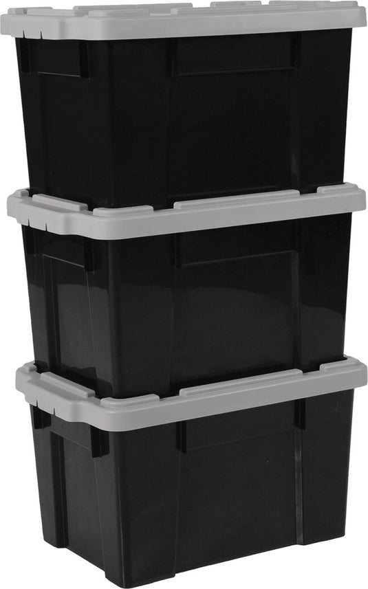 Iris powerbox opbergbox - 21l - kunststof - zwart grijs - set van 3