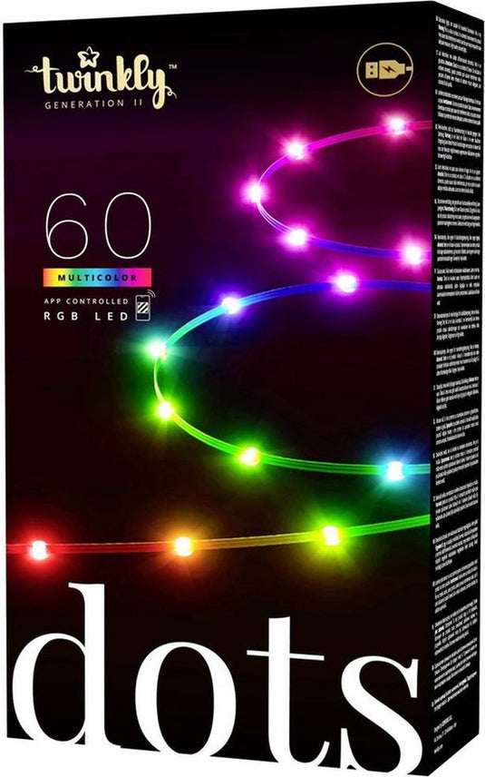 Twinkly dots – app-gestuurd flexibel led lichtsnoer 60 rgb (16 miljoen kleuren) 3 meter transparant draad