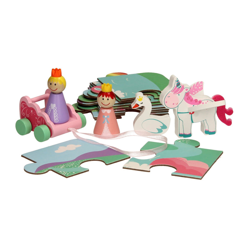 Load image into Gallery viewer, Eenhoorn houten speelfiguren puzzel in opbergkoffer
