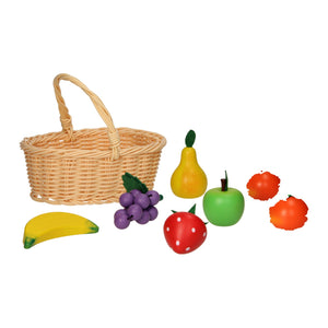 Pic houten fruit in knickmand, 7dlg.