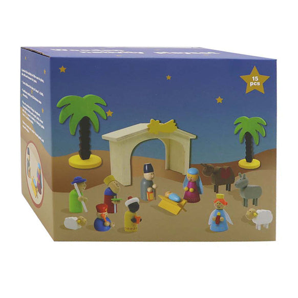 Load image into Gallery viewer, Kerststal hout met speelfiguren
