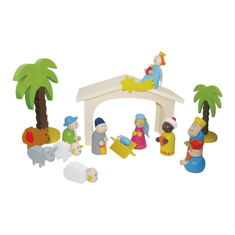 Kerststal hout met speelfiguren