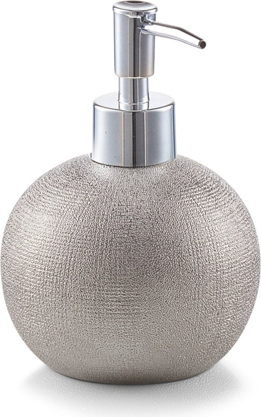 Zeller zeeppompje dispenser - keramiek - zilver glitter - 14 cm