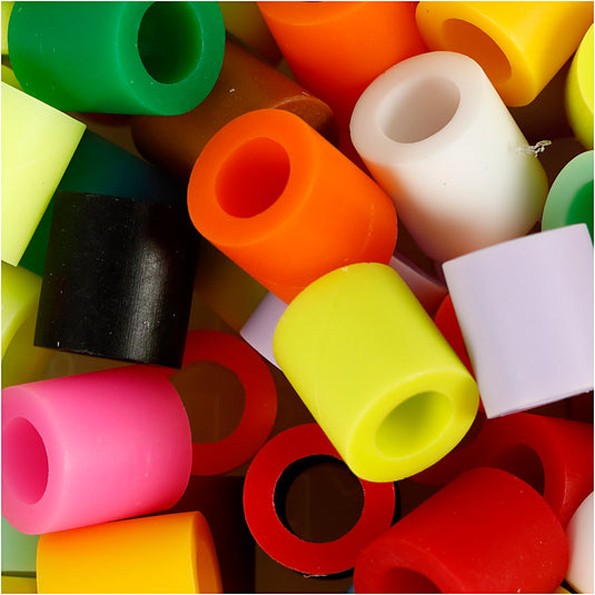 Nabbi strijkkralen, afm 10x10 mm, gatgrootte 5,5 mm, jumbo, extra kleuren, 2450 div 1 emmer