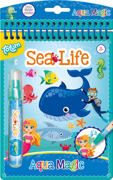 Totum junior magisch water kleurboekje junior sealife zeedieren - herbruikbaar kleurboek tekenen en kleuren aqua magic educatief peuter speelgoed 16 x 21 cm