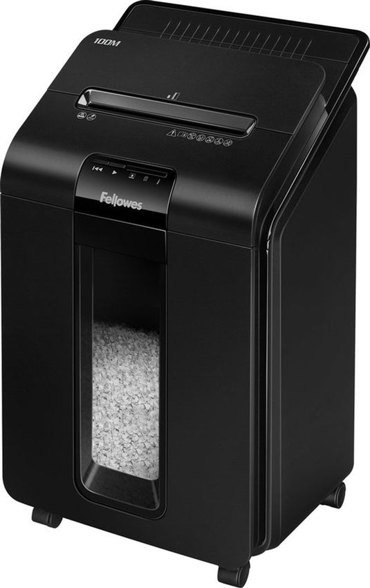 Fellowes automax 100m papierversnipperaar - automatisch of manueel - 100 vel - stil en veilig - p4 - ook geschikt voor creditcards, nietjes paperclips
