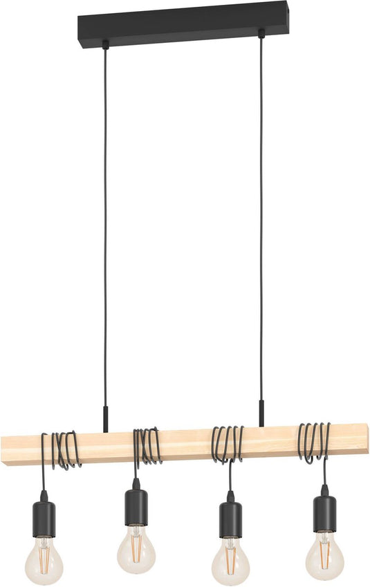 Eglo townshend hanglamp - e27 - 70 cm - zwart bruin - fsc hout