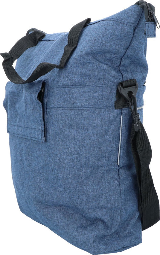 Dresco enkele fietstas blauw – 18 liter – ook als shopper of schoudertas te gebruiken - extra voorvak - spatwaterdicht polyester – 2 bevestigingshaken - verstelbare schouderriem - verstevigde bodem - reflecterende accenten - afmeting 49x45x18cm