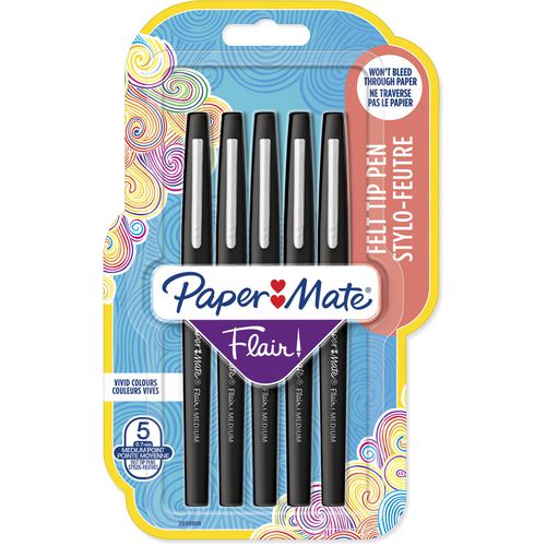 Fineliner papermate flair 0,7 mm zwart 5 stuks