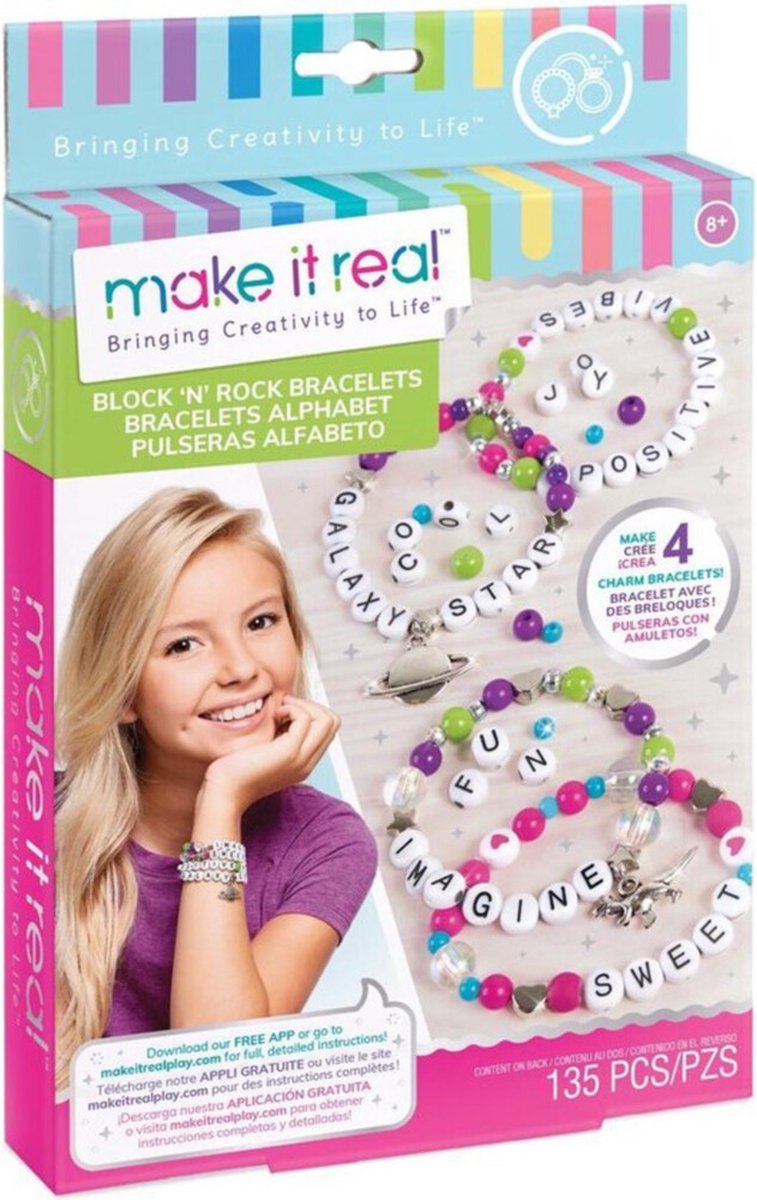 Afbeelding laden in galerijviewer, Make it real - diy blokletter sieradenset - maak 4 unieke armbanden met letters

