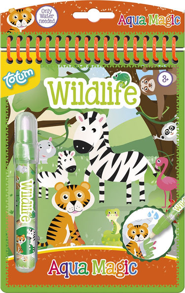 Totum junior magisch water kleurboekje wildlife wilde dieren - aqua magic herbruikbaar tekenboekje 16 x 21 cm peuter educatief speelgoed junior