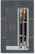 Parker im duo geschenkset met balpen en vulpen | glanzend zwart met gouden rand | blauwe inktvulling en -cartridge | cadeauverpakking