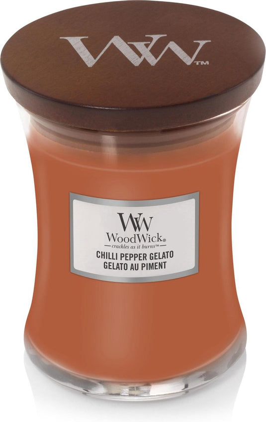 Woodwick hourglass medium geurkaars - chilli pepper gelato