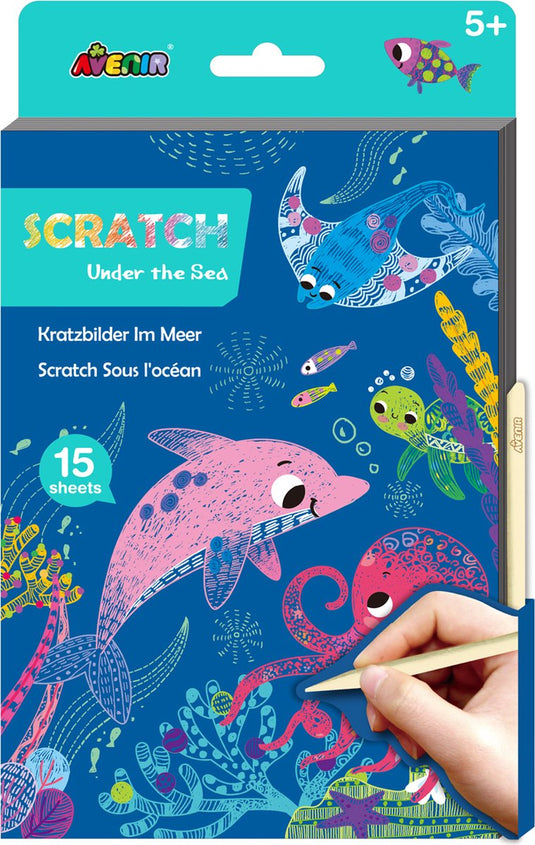 Avenir scratch art boek a5 - zeeleven - 15 pagina's - creatief spelen - 5+