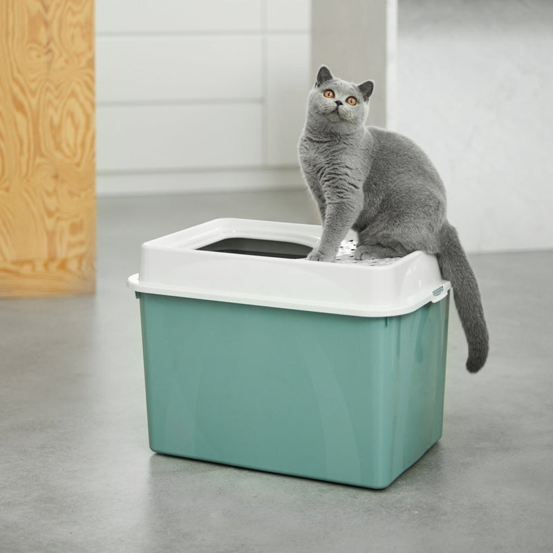Load image into Gallery viewer, Rotho eco berty kattenbak met boveningang groen zand
