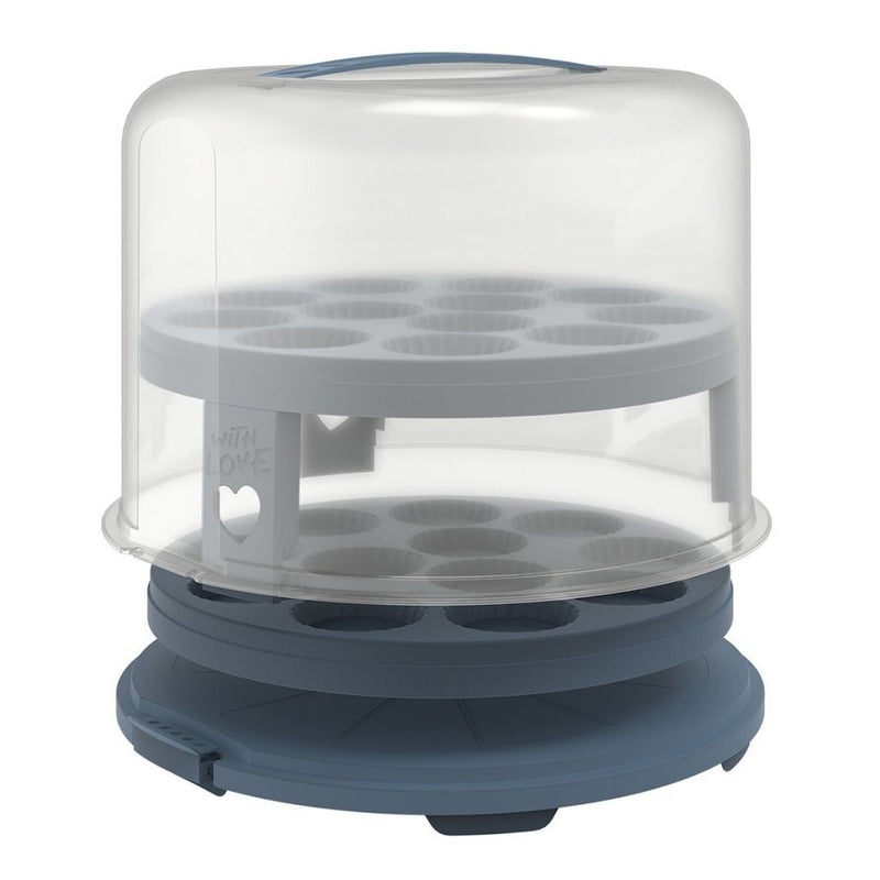 Load image into Gallery viewer, Rotho fresh taartdoos xl + cupcake-houders 35.5x34.5x26 cm horizon blauw transparant
