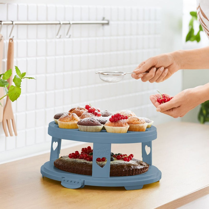 Load image into Gallery viewer, Rotho fresh taartdoos xl + cupcake-houders 35.5x34.5x26 cm horizon blauw transparant
