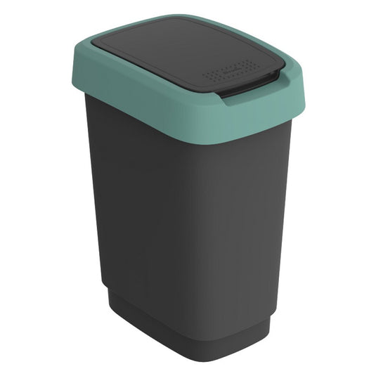 Rotho twist swing - afvalbak 10l met klapdeksel - recycling afvalverzamelaar - bpa-vrij - zwart donkergroen