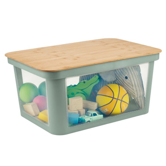 Rotho pina opbergbox met deksel 45l sage green bamboe transparant