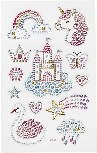 Creativ company diamond stickers - unicorn motief - magische stickers - zelfklevende strass glitter stickers - feestelijke luxe versiering - creatieve plakdiamant stickers - 1 vel