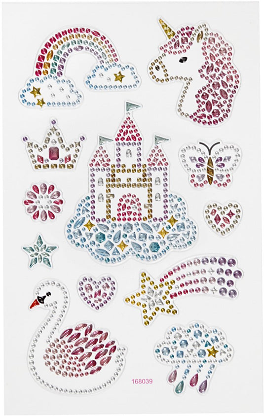 Creativ company diamond stickers - unicorn motief - magische stickers - zelfklevende strass glitter stickers - feestelijke luxe versiering - creatieve plakdiamant stickers - 1 vel