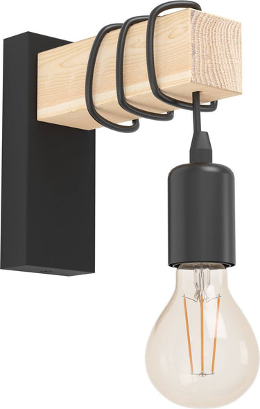 Eglo townshend wandlamp - e27 - 21,5 cm - hout - zwart bruin - fsc hout