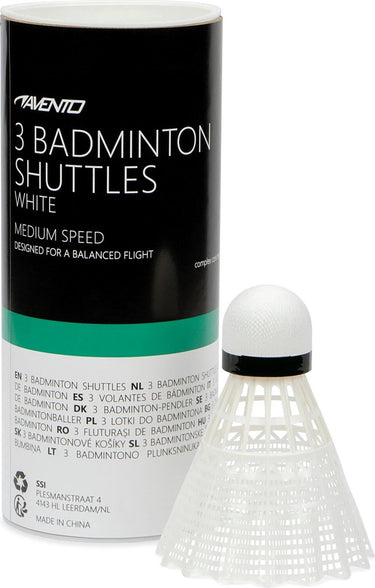 Avento 3 badminton shuttles - nylon complex kurken top - wit