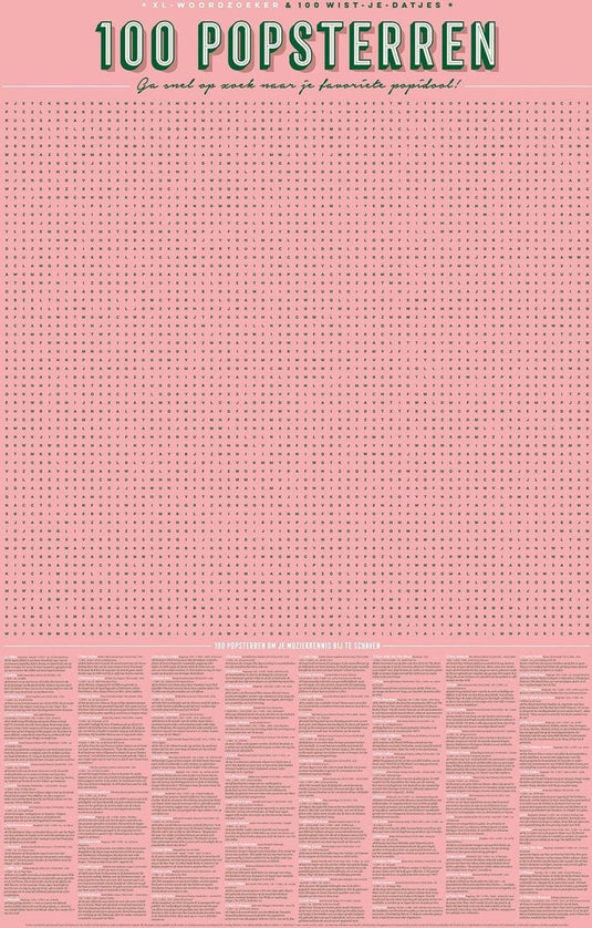 Stratier xl spelposter – 100 popsterren – woordzoeker - spel
