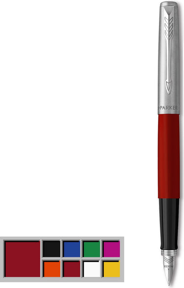 Parker jotter originals-vulpen | klassieke rode afwerking | medium penpunt | blauwe en zwarte inkt