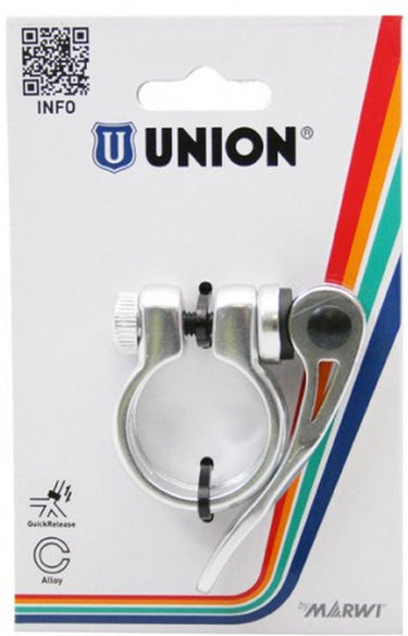 Union zadelpenklem met snelspanner 31.8 zilver