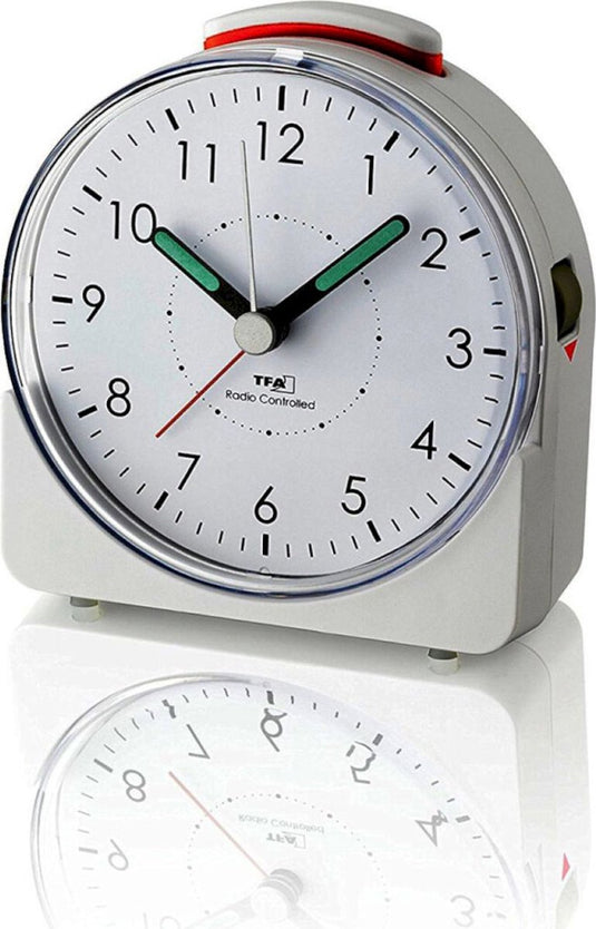 Tfa dostmann 60.1513.02 - wekker - analoog - radiogestuurde tijdsaanduiding - stil uurwerk sweep - alarm - snooze - kunststof - lichtgevende wijzers - schermverlichting - wit