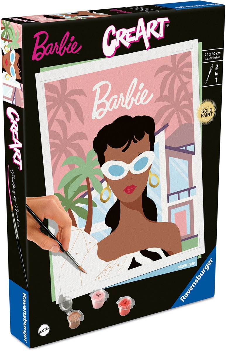 Afbeelding laden in galerijviewer, Ravensburger schilderen op nummer barbie 1959 creatief pakket volwassenen.
