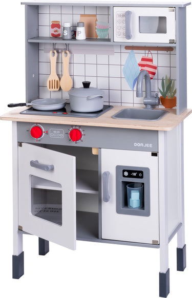 Dorjee houten speelkeuken – complete kinderkeuken met accessoires – oven, magnetron koelkast – inclusief pannen, spatels ijsmachine – kinderspel fantasiespel –
