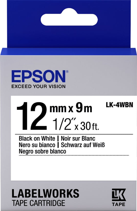 Epson standard tape - lk-4wbn std blk wht 12 9