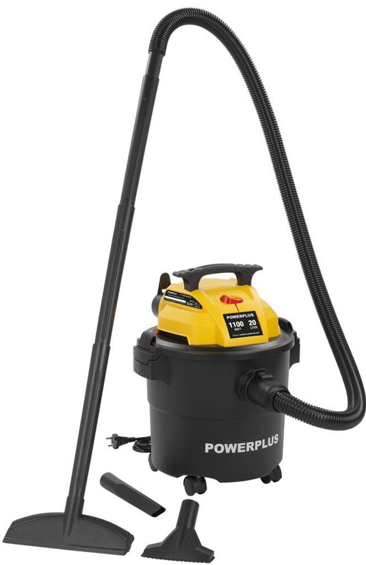 Powerplus elektrische stofzuiger nat-droog powx3210 - 1100w stofzuiger keuken, vloer, tapijt - 20l tank - met 3 acc.