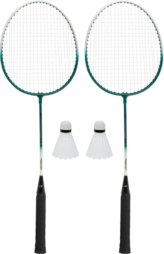 Avento - power speed badminton set - staal - zilver groen - set van 2