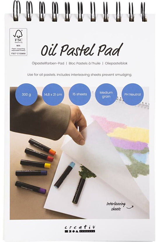 Creativ company papierblok oliepastels a5 wit 300g 15 vel tekenblok.