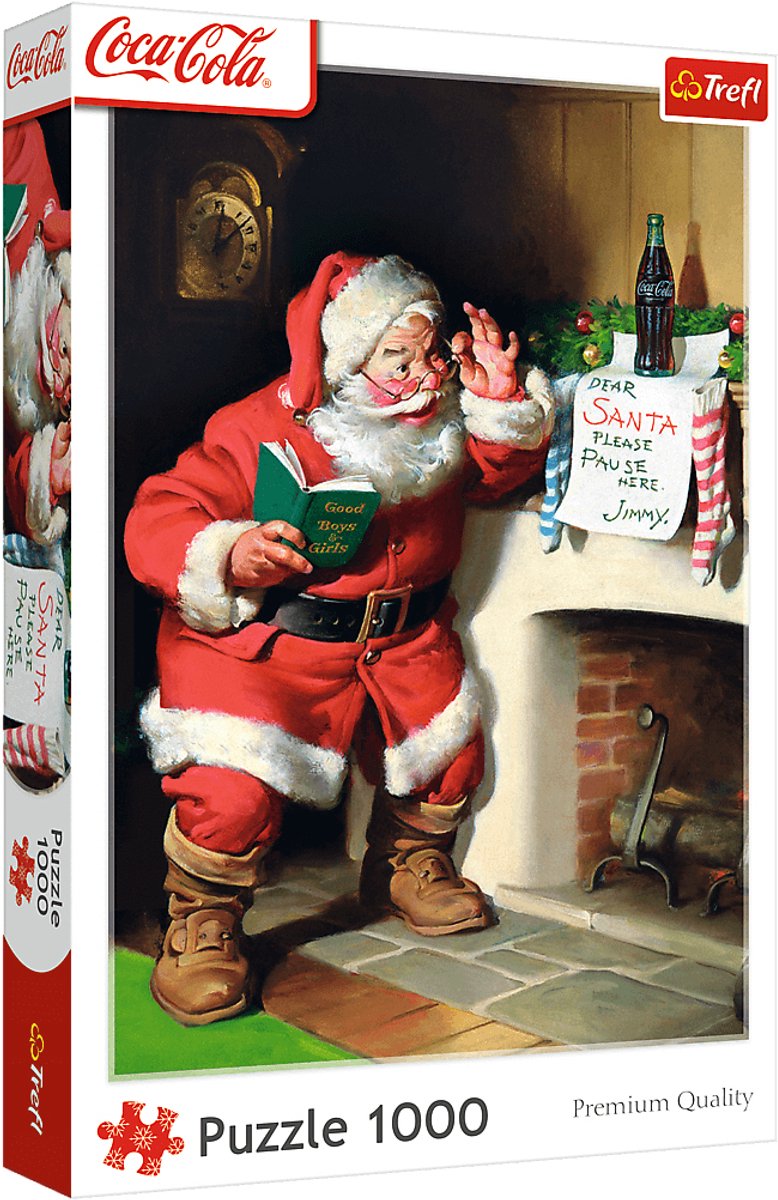 Afbeelding laden in galerijviewer, Trefl puzzel 1000 stukjes - coca-cola kerstman bij open haard - kerstpuzzel.
