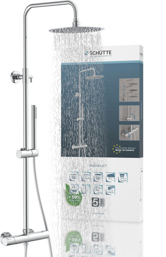 Schütte aquaduct douchesysteem - regendouche - lengte stang 80 - 120 cm - met thermostatische mengkraan - chroom